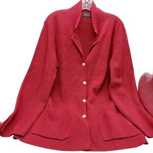 Liz Claiborne Classics Knit Blazer Womens Size Large Red Sweater Wool Blend